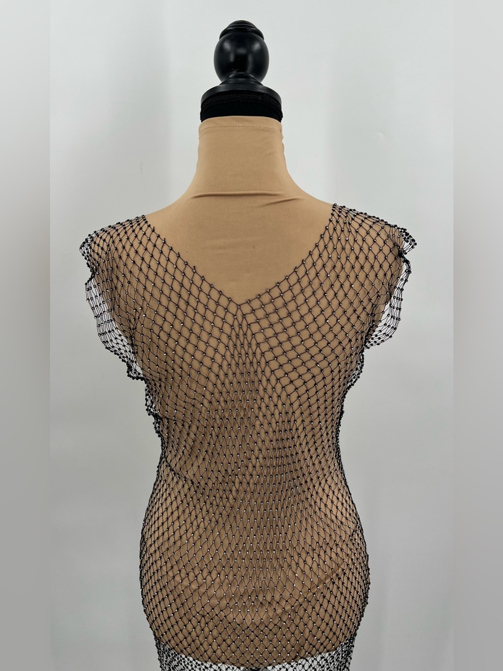 Black rhinestone mesh swim cover up dress XS beach club vacation resort festival - Picture 7 of 7